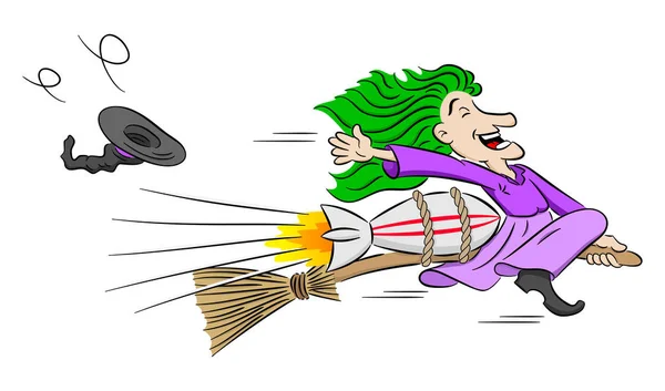 Векторная Иллюстрация Полёта Ведьмы Метле Ракетным Двигателем — стоковый вектор