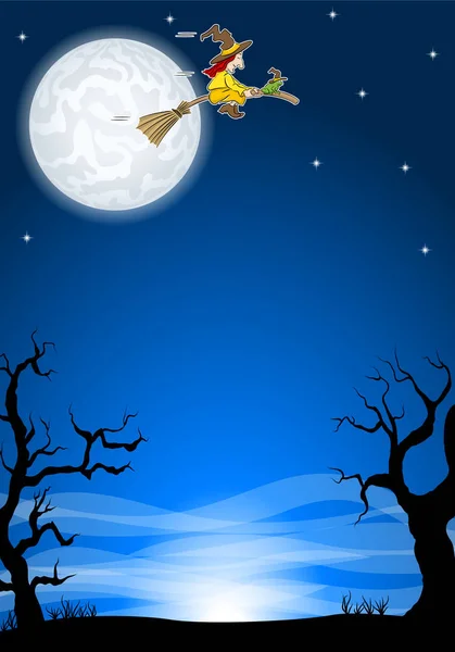 Ilustracja Wektorowa Tła Halloween Latania Czarownica Pełni Księżyca — Wektor stockowy