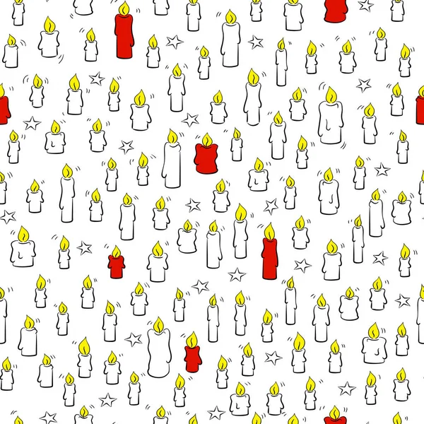 Vector Illustration Seamless Christmas Candles Doodle Pattern — Stock Vector