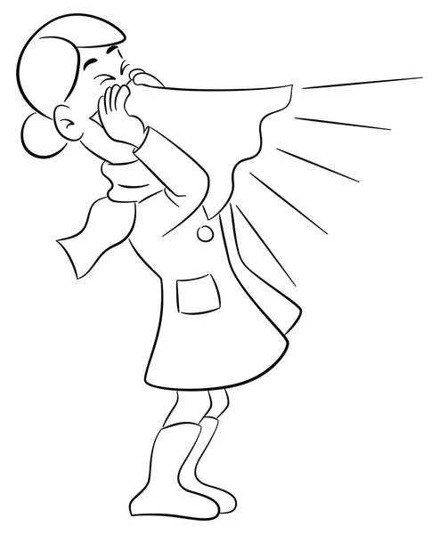 Vector Illustration Sneezing Woman Handkerchief — Stock Vector