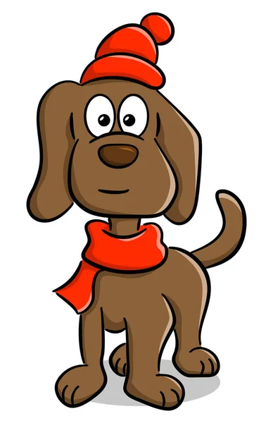 Vector Εικονογράφηση Ενός Σκύλου Κασκόλ Και Καπέλο — Διανυσματικό Αρχείο