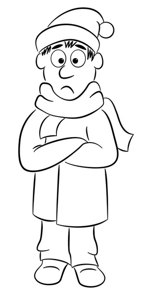 厚いコート スカーフ フリーズするキャップを持つ男のベクトル イラスト — ストックベクタ