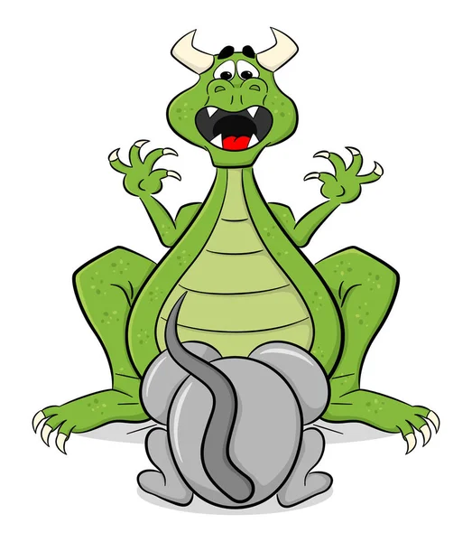 Dragon dessin animé qui a peur d'une souris — Image vectorielle