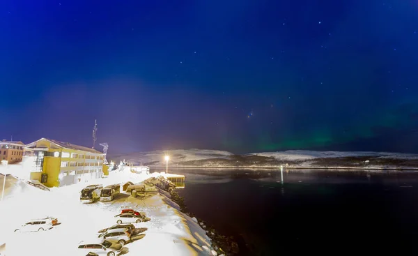 Skandinaviens Hamnscen Norge Nordpolen Nattetid — Stockfoto