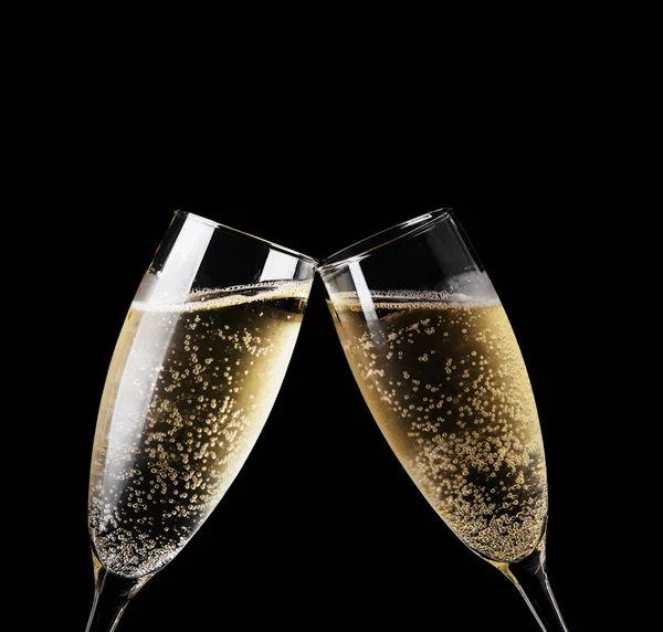 Dwa kieliszki szampana tosty izolowane — Zdjęcie stockowe