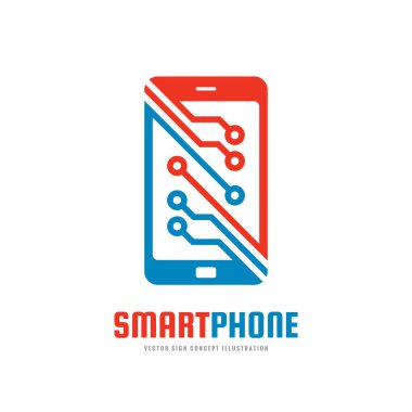 Hareket eden telefon vektör iş logo Konsept illüstrasyon. Smartphone yaratıcı işareti. Modern elektronik teknoloji. Cep telefonu sembolü. Tasarım öğesi.