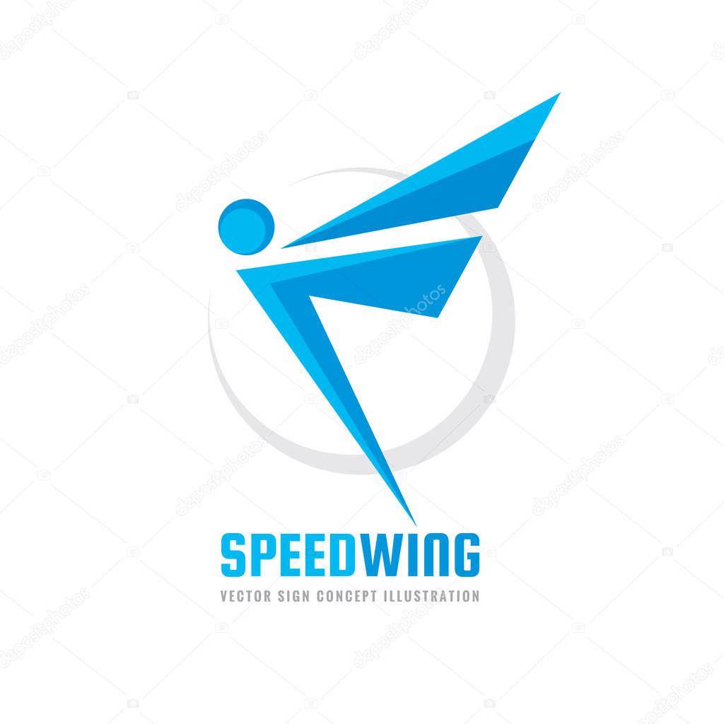 Active human character - vector business logo template concept illustration. Abstract man with wings. Creative sign. Design element