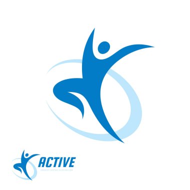 Soyut insan karakteri - kavramı iş logo şablonu vektör çizim. Çalışan adam yaratıcı işareti. Aktif spor fitness sembolü. Dansçı simgesi. Grafik tasarım öğesi. 