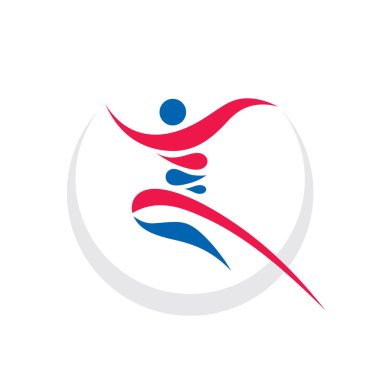 Soyut insan karakteri - kavramı iş logo şablonu vektör çizim. Çalışan adam yaratıcı işareti. Aktif spor fitness sembolü. Grafik tasarım öğesi. 