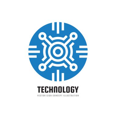 Elektronik bilgisayar çipi - kavramı iş logo şablonu vektör çizim. Soyut Dijital teknoloji yaratıcı işareti. Küresel ağ simgesi. Grafik tasarım öğesi. 