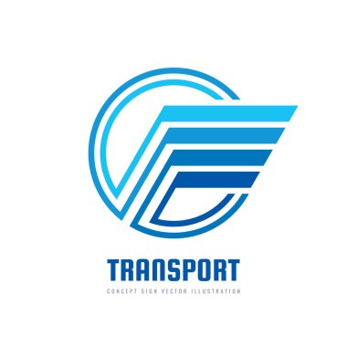 Hız kanat - vektör logo şablonu konsept illüstrasyon mavi renkli. Soyut kanat şeklinde daire yaratıcı işareti. Tasarım öğesi.