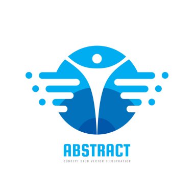 Pozitif - vektör logo şablonu konsept illüstrasyon. Soyut insan karakteri siluet. Canlı renk sembol. Tasarım öğesi. 