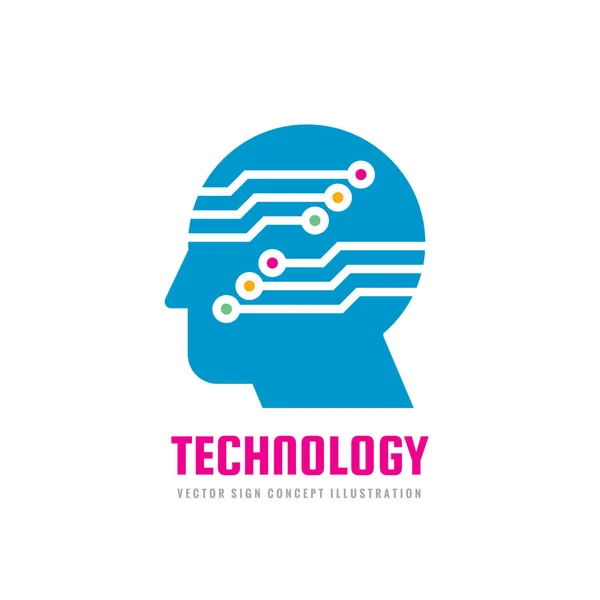 Technologie Menschlicher Kopf Und Elektronisches Netzwerk Vektor Logo Konzept Illustration — Stockvektor