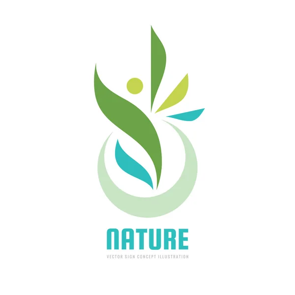 Carácter Humano Naturaleza Hojas Verdes Vector Logotipo Concepto Ilustración Salud — Vector de stock