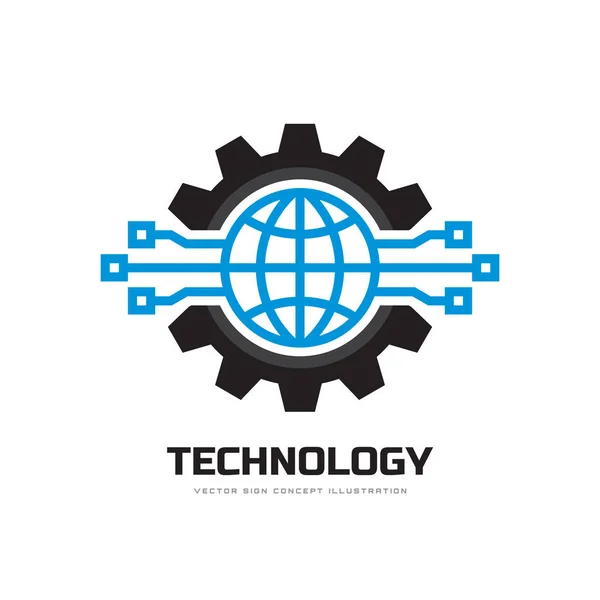 Technologie Koncepce Podnikání Logo Šablona Vektorové Ilustrace Svět Gear Glóbu — Stockový vektor