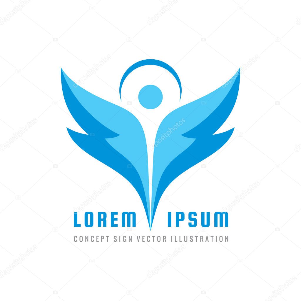 Abstract human character with wings - concept business logo template vector illustration. Angel creative sign. Butterfly symbol. Graphic design element.
