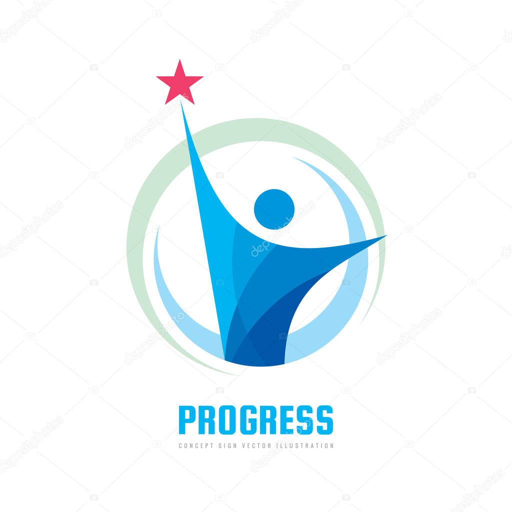 Progress - vector logo template concept illustration. Development creative sign. Human abstract silhouette with star symbol. Business start-up icon. Design element.