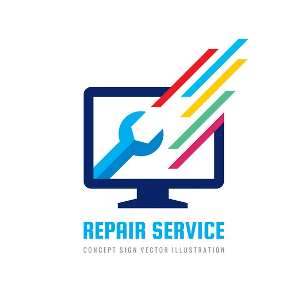 Computer Reparatur Service Vektor Business Logo Vorlage Konzept Illustration Schraubenschlüssel — Stockvektor