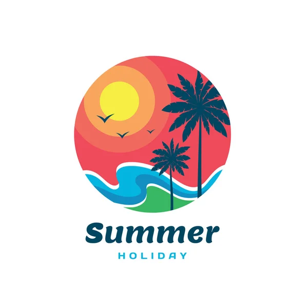 Summer Holiday Konsep Logo Bisnis Ilustrasi Vektor Perjalanan Tanda Kreatif - Stok Vektor