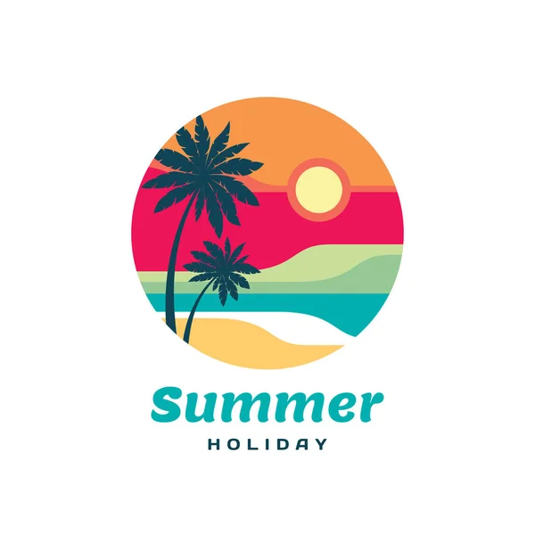 Summer Holiday Concept Business Logo Vector Illustration Circle Shape Paradise — Stock Vector
