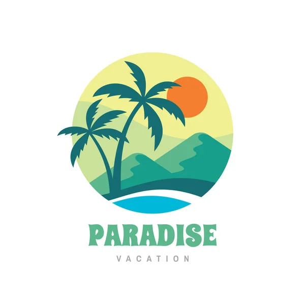 Paradise Vacation Concept Business Logo Vector Illustration Flat Style Tropical — Stock Vector