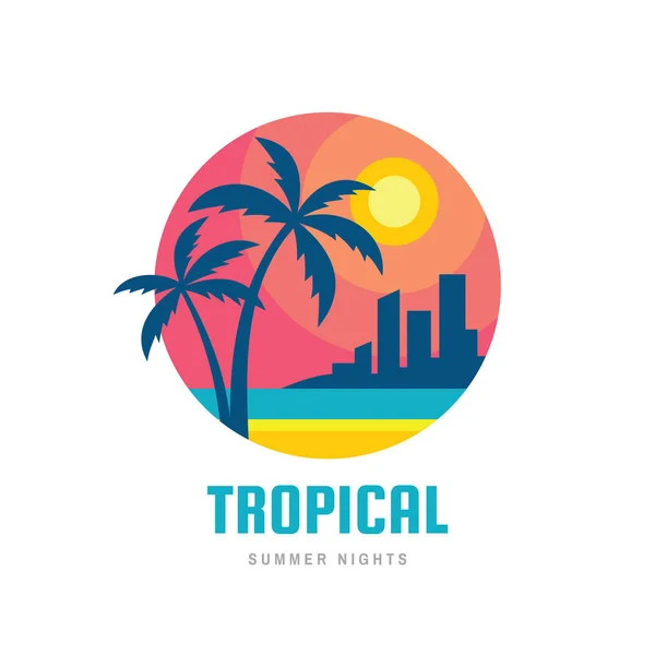 概念商业标志模板 旅行矢量插图 假期创意标志 热带天堂的象征 棕榈树 平面设计元素 — 图库矢量图片