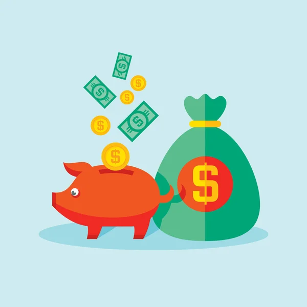 Piggy Bank Met Dollar Geld Vectorillustratie Vlakke Stijl Rich Concept — Stockvector