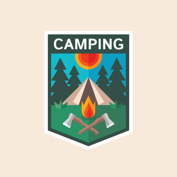 Summer Camping Concept Badge Flat Design Style Adventure Retro Shield — Stock Vector