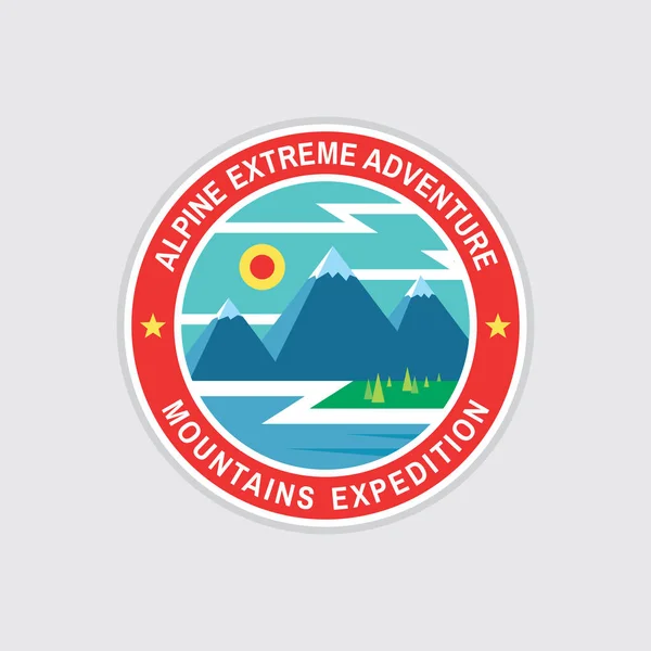 Alpine Extreme Adventure Concept Badge Flat Design Style Mountains Expeditions — Stock Vector