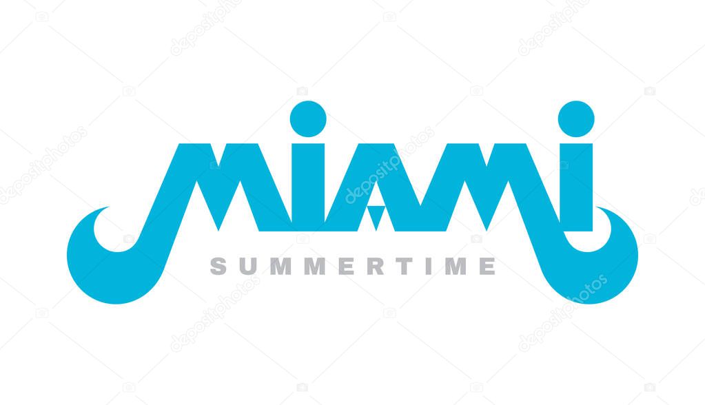Miami - concept logo vector illustration. Typographic creative symbol in vintage retro style. Original font character. Florida USA. Word graphic design element.