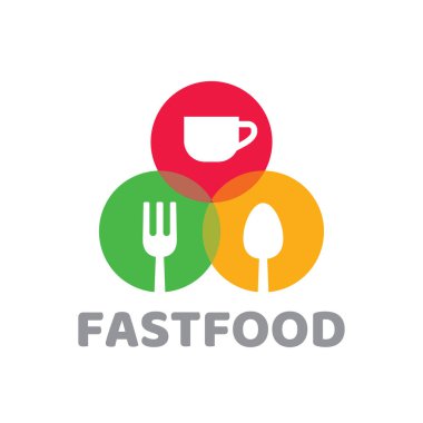 Fast Food-konsept iş logosu şablon vektör illüstrasyon. Cafe veya restoran yaratıcı işareti. Daire şekilleri. Grafik tasarım sembolleri. 