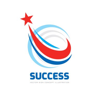 Başarı-soyut vektör logosu. Yıldız işareti ile tasarım elemanları. Geliştirme sembolü. İlerleme simgesi. Büyüme ve başlangıç kavramı illüstrasyon.