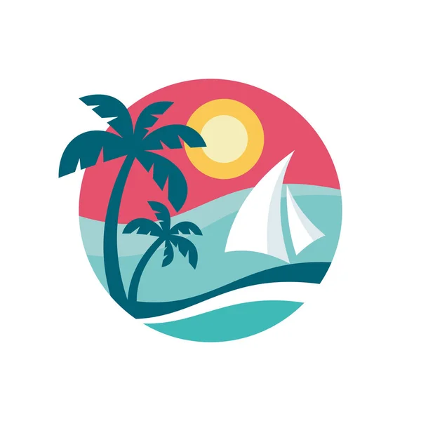 Zomervakantie Concept Business Logo Vector Illustratie Platte Stijl Tropisch Paradijs — Stockvector