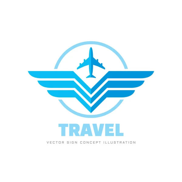 Voyage Aérien Illustration Vectorielle Modèle Logo Entreprise Concept Avion Ailes — Image vectorielle