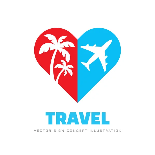 Viaje Verano Concepto Negocio Logotipo Plantilla Vector Ilustración Silueta Corazón — Vector de stock