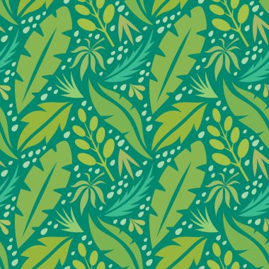 Egzotik bitkiler yaprakları-yaratıcı vektör illüstrasyon. Floral Dikişsiz desen. Soyut konsept arka plan. Tropikal yaz doğası. Grafik tasarım elemanı. Vintage sanat tarzı. Kolaj çağdaş. 