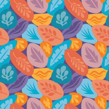 Egzotik bitkiler yaprakları-yaratıcı vektör illüstrasyon. Floral Dikişsiz desen. Soyut konsept arka plan. Tropikal yaz doğası. Grafik tasarım elemanı. Vintage sanat tarzı. Kolaj çağdaş. 