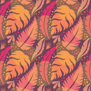 Egzotik bitkiler yaprakları-yaratıcı vektör illüstrasyon. Floral Dikişsiz desen. Soyut konsept arka plan. Tropikal yaz doğası. Grafik tasarım elemanı. Sonbahar Vintage kolaj çağdaş. 