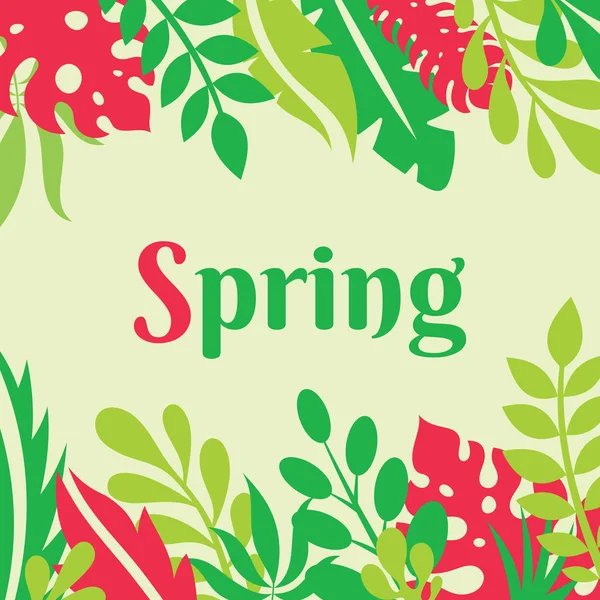 Frühling Konzeptplakatvektorillustration Mit Blättern Exotischer Pflanzen Banner Vorlage Für Tropisches — Stockvektor
