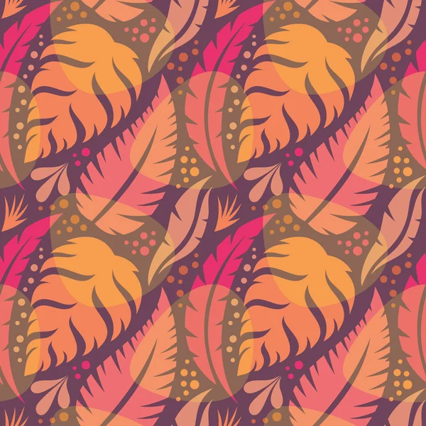 エキゾチックな植物の葉 クリエイティブベクトルイラスト 花のシームレスなパターン 抽象概念の背景 熱帯の夏の自然 グラフィックデザイン要素 秋のビンテージコラージュコンテンポラリー — ストックベクタ