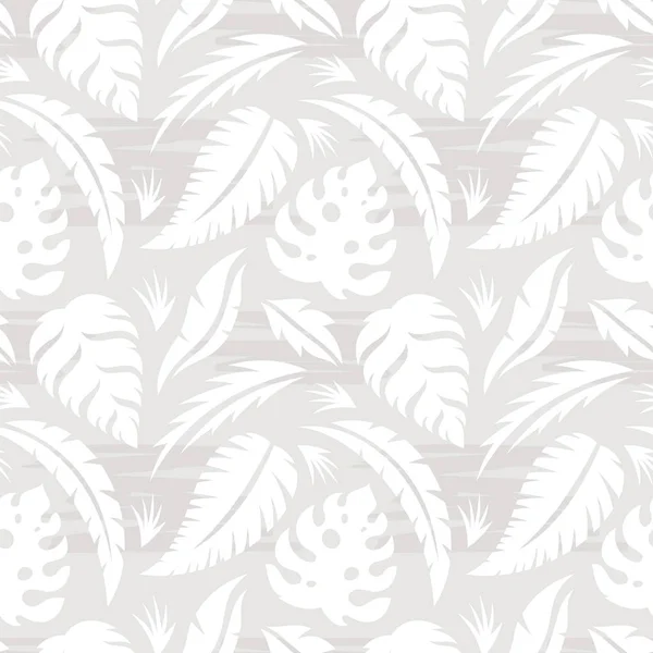 Leaves Exotic Plants Creative Vector Illustration Floral Seamless Pattern Gray — Stock Vector