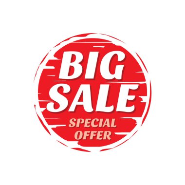Büyük satış özel teklif - konsept daire afiş vektör illüstrasyon. Grunge tasarım tarzı. Promosyon soyut alışveriş etiketi etiketi.