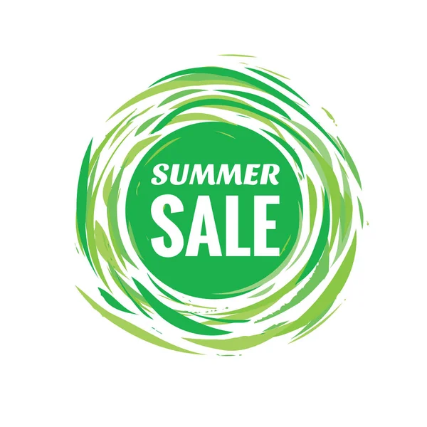夏季销售折扣创意矢量横幅 绿色抽象圆圈布局 画笔手绘制样式 — 图库矢量图片