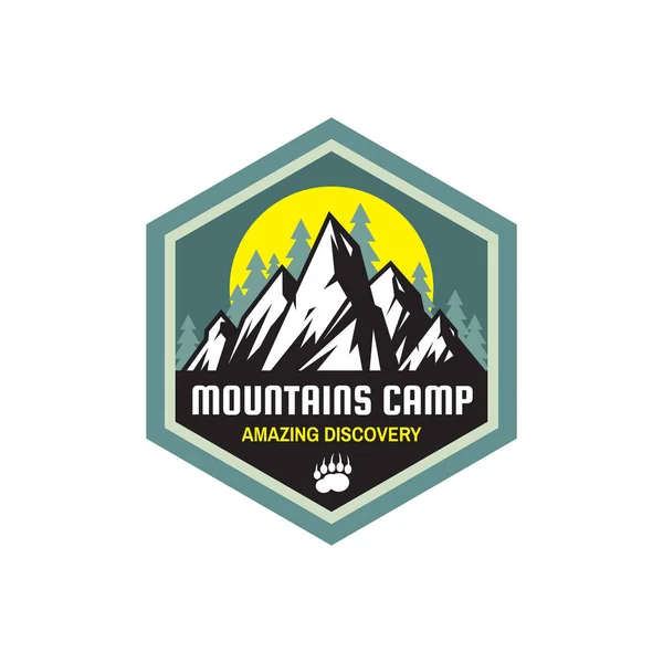 Mountains Camp Amazing Discovery Concept Badge Summer Camping Emblem Climbing — Stock Vector
