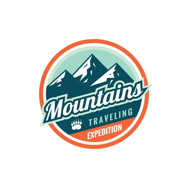 Mountains Traveling Expedition Concept Badge Climbing Logo Flat Style Extreme — Stock Vector