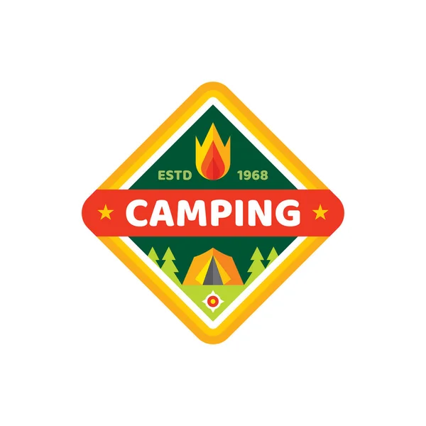 Camping Adventure Outdoors Concept Badge Logo Flat Style Extreme Exploration — Stock Vector