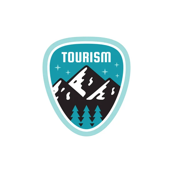 Tourism Adventure Outdoors Concept Badge Mountain Climbing Logo Flat Style — Stock Vector