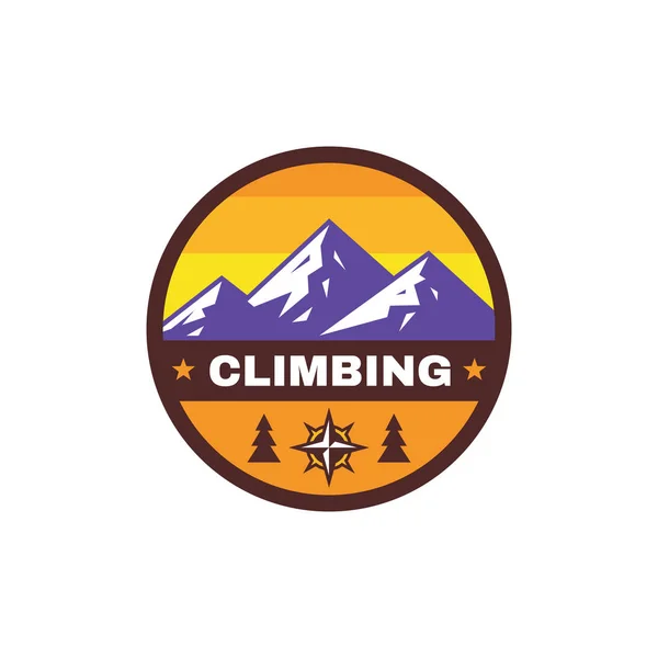 Adventure Outdoors Koncept Märke Bergsklättring Logotyp Platt Stil Extreme Exploration — Stock vektor