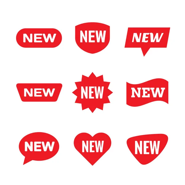 Nieuwe Tag Sign Concept Uitkomt Labelset Red Message Creatieve Symbool — Stockvector