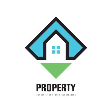 Mülkiyet yönetimi kavramı iş logosu vektör çizim şablon. Gayrimenkul yaratıcı işareti. Ev evleri ve skysrapers sembolleri. Bina inşaat simgesi. Grafik tasarım elemanları. 
